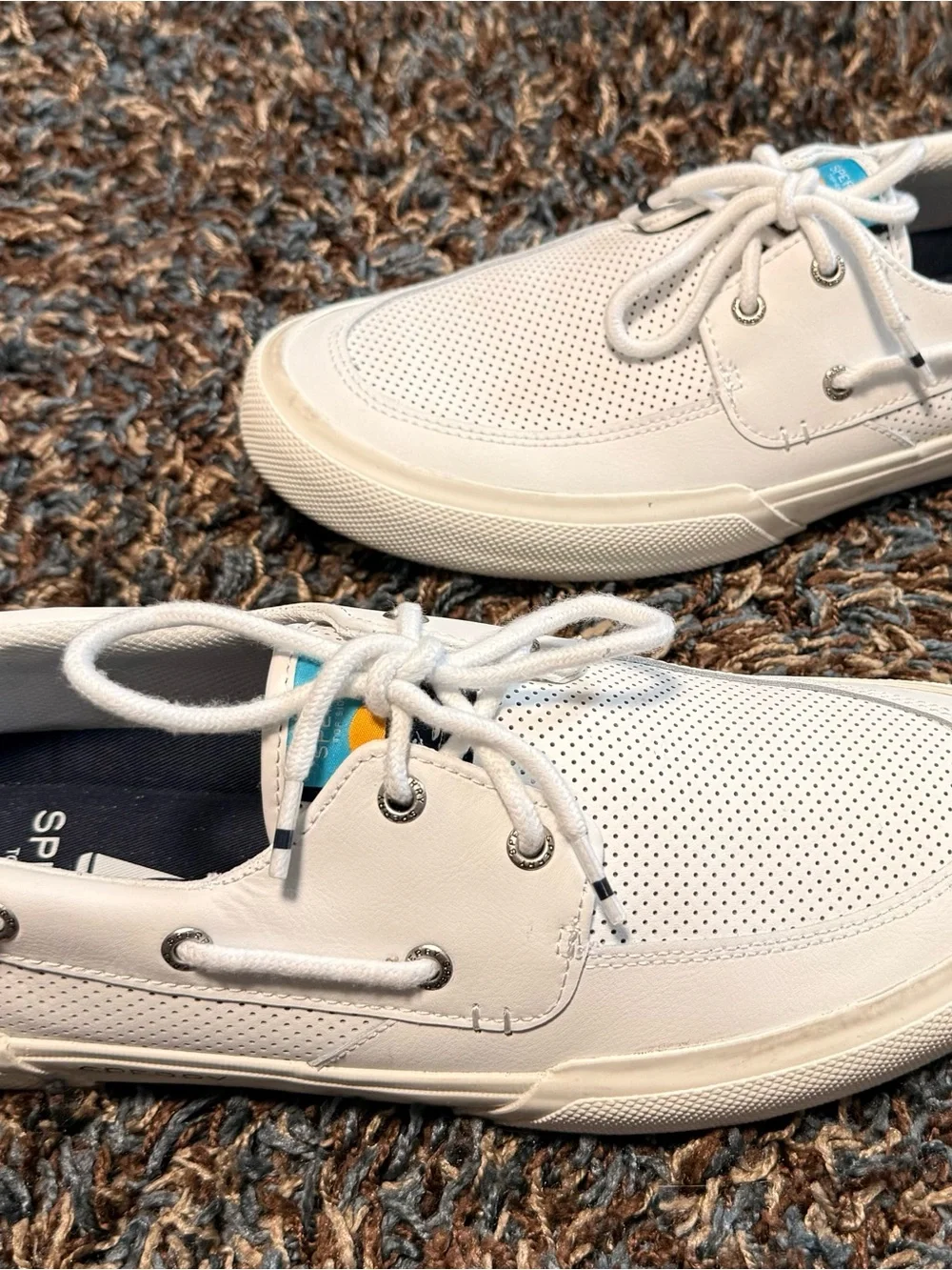 Sperry White Perforated Leather Boat Shoes. Size 11.5